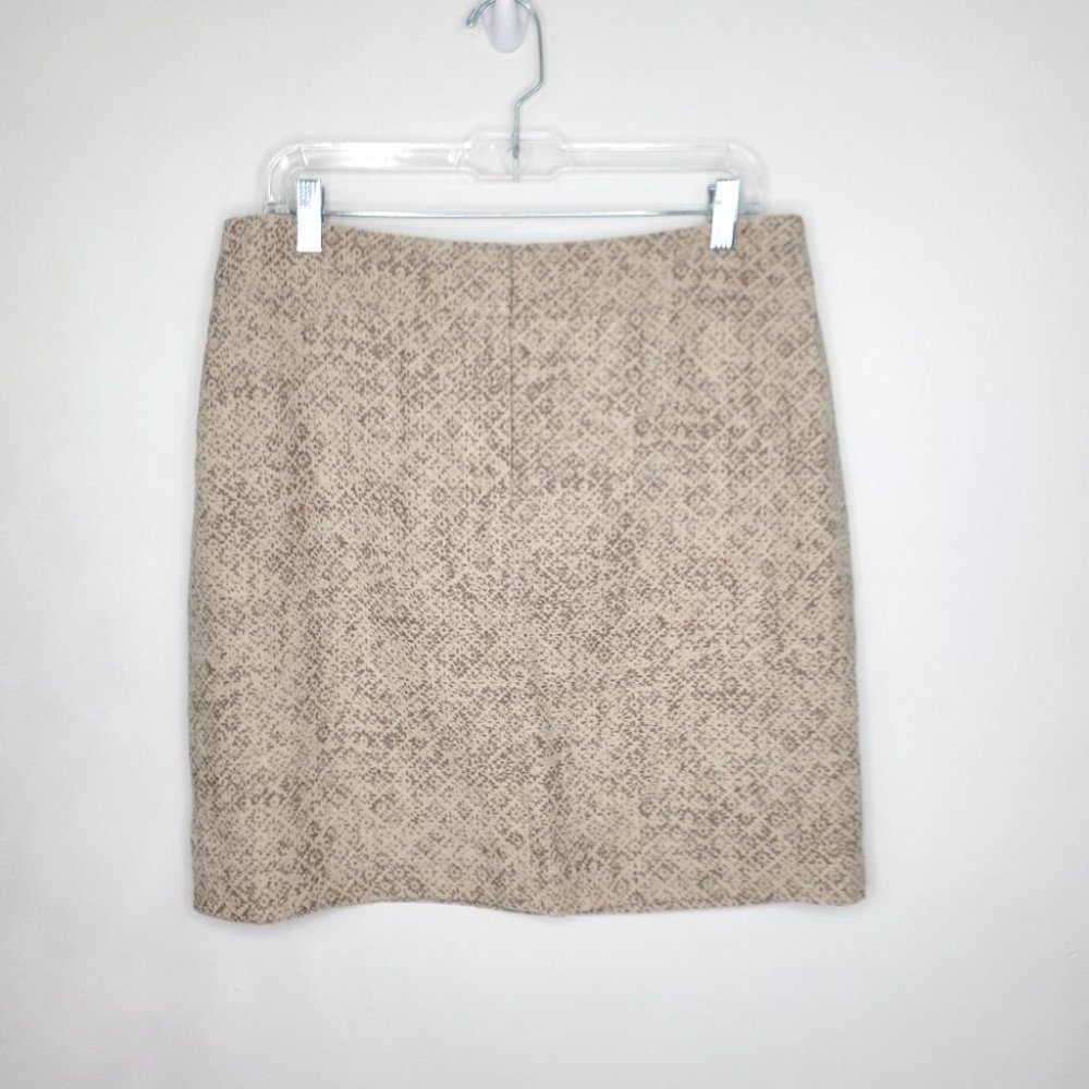 LOFT Brown Tan Front Zipper Linen Career Academia Preppy Skirt Size 10